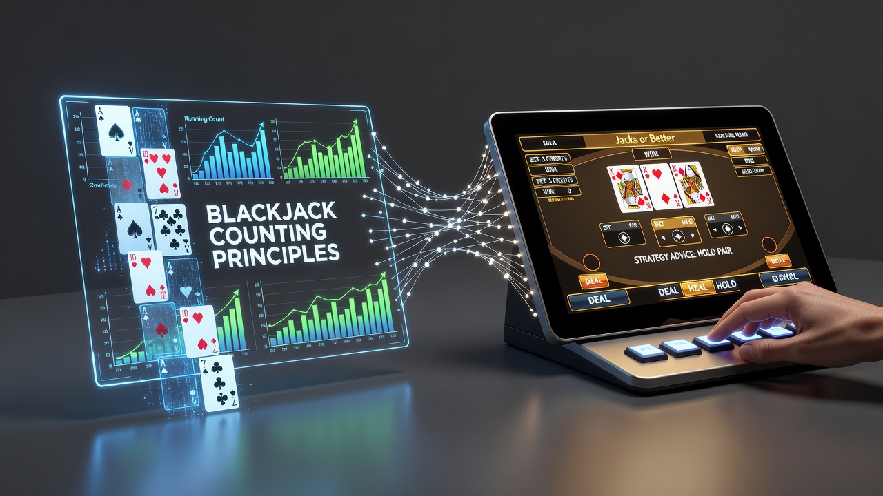 Blackjack and video poker strategy comparison chart showing card tracking overlaps