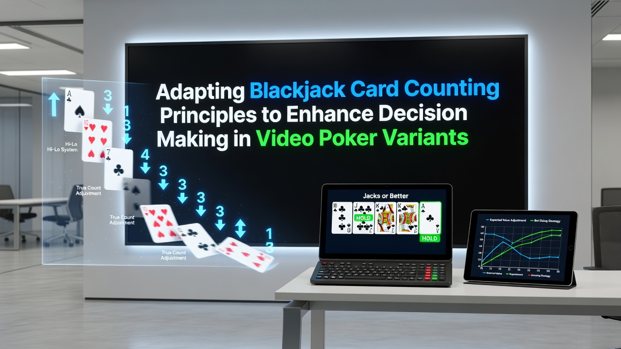 Video poker screen displaying multi-hand layout with probability indicators
