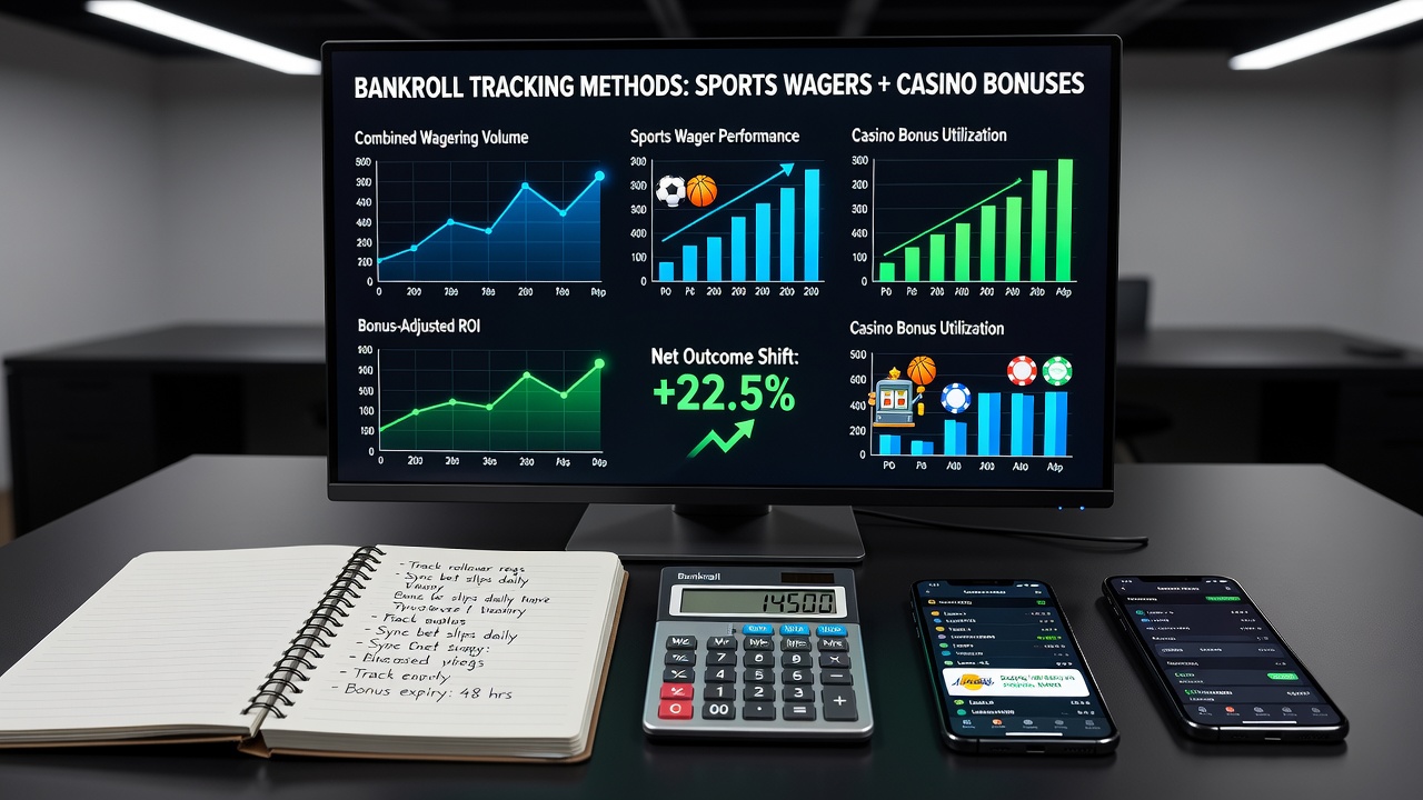 Mobile app interface displaying combined bankroll metrics for sports bets and casino bonuses with progress bars and withdrawal eligibility indicators