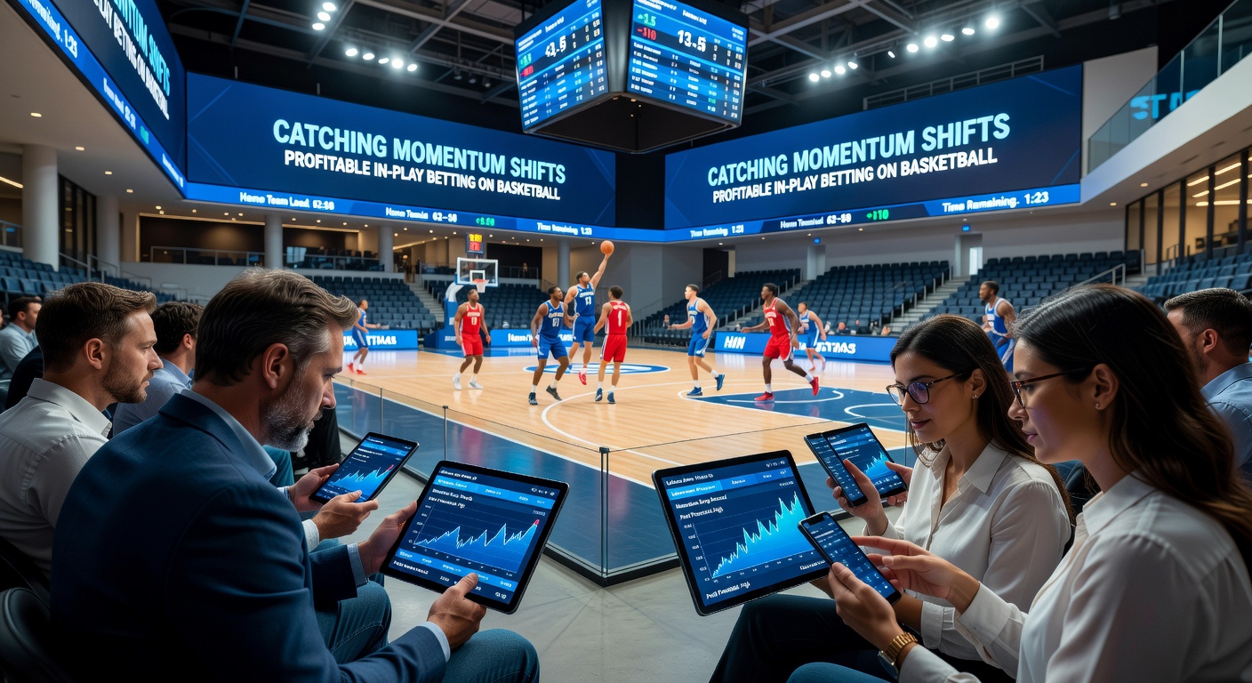 Close-up of a basketball scoreboard showing a sudden run, with odds shifting live on a betting interface overlay