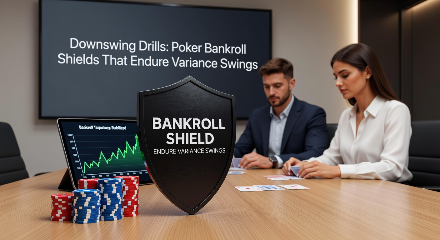Close-up of poker hands on a virtual table with overlay charts illustrating bankroll recovery strategies