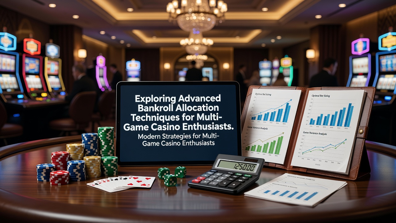 Casino table with chips and cards spread out representing bankroll allocation across games