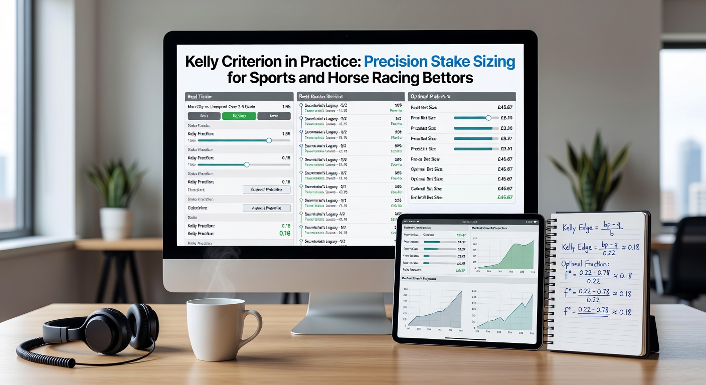 Graph illustrating Kelly Criterion stake sizing curves for varying win probabilities and odds, showing optimal bankroll fractions