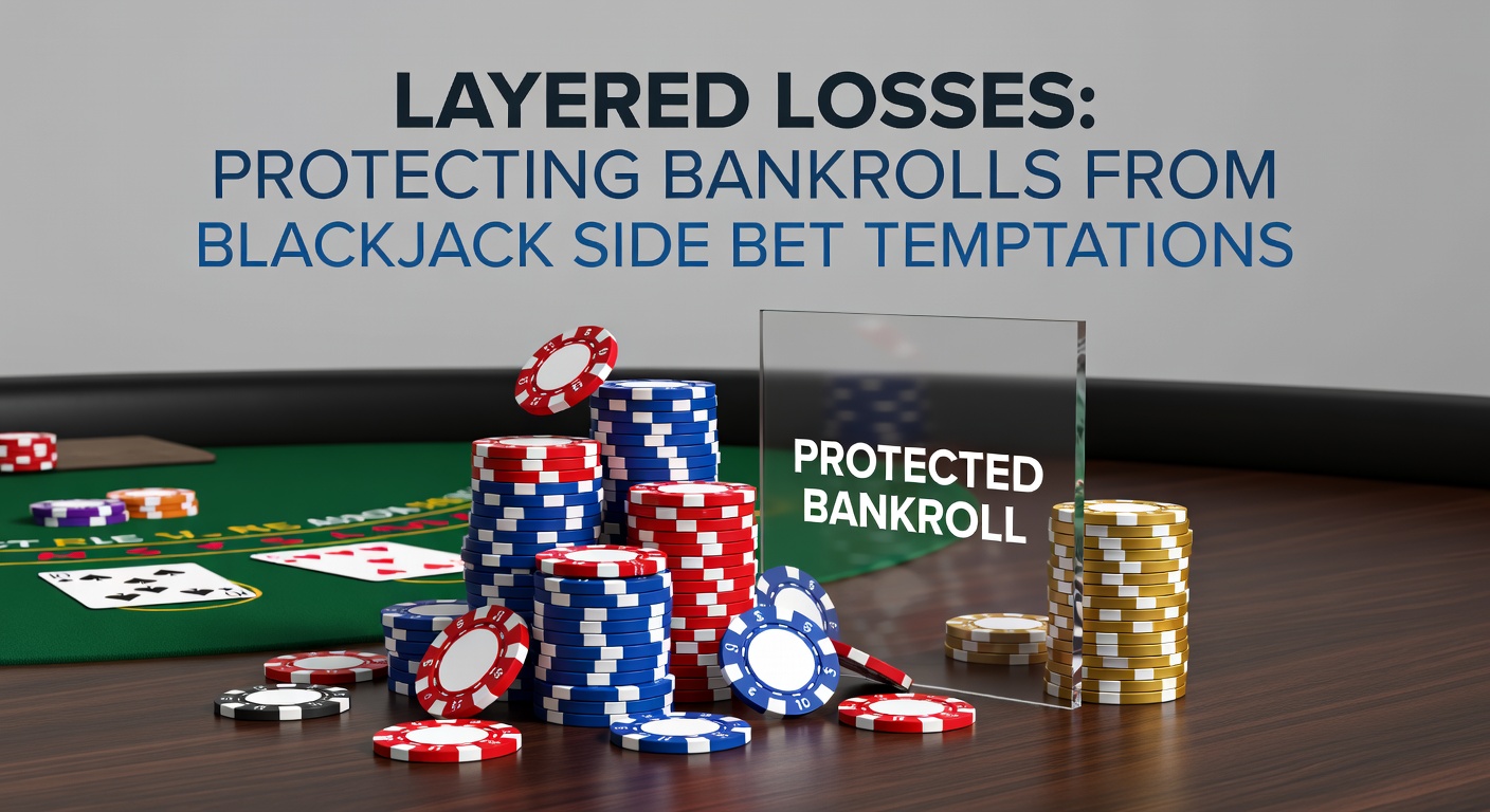 Graph illustrating house edges for various blackjack side bets, with bars rising sharply for options like Perfect Pairs and Dragon 7 amid a casino backdrop