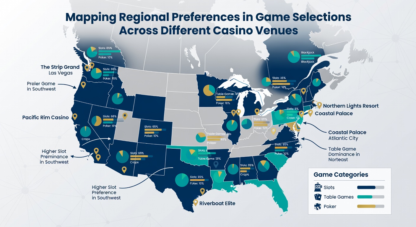 Map overlay highlighting regional casino game preferences worldwide