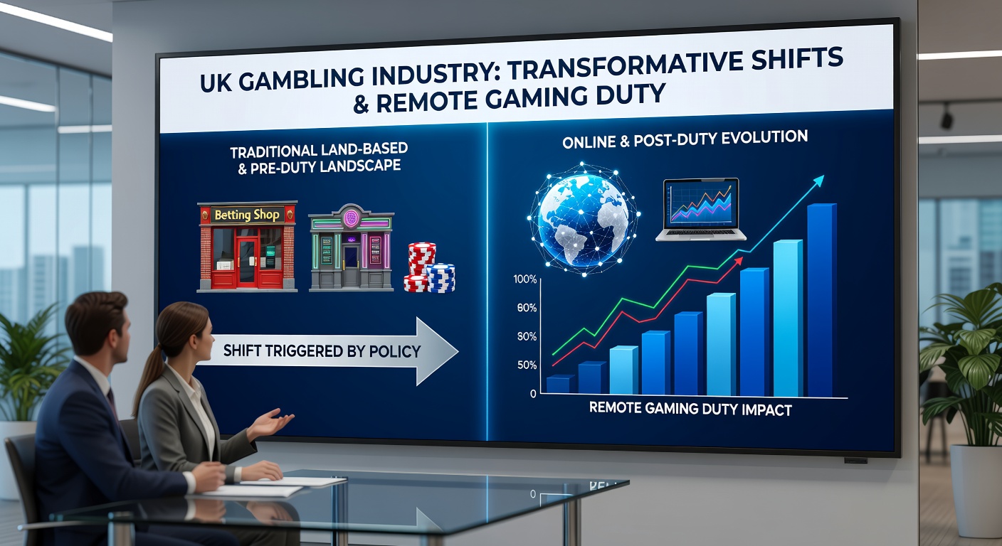 UK Gambling Commission headquarters with overlay of regulatory documents and tax forms, symbolizing leadership transition and policy shifts