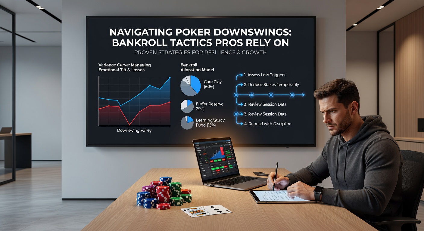 Graph showing poker bankroll fluctuations over time, highlighting a deep downswing recovery with tactical stake adjustments