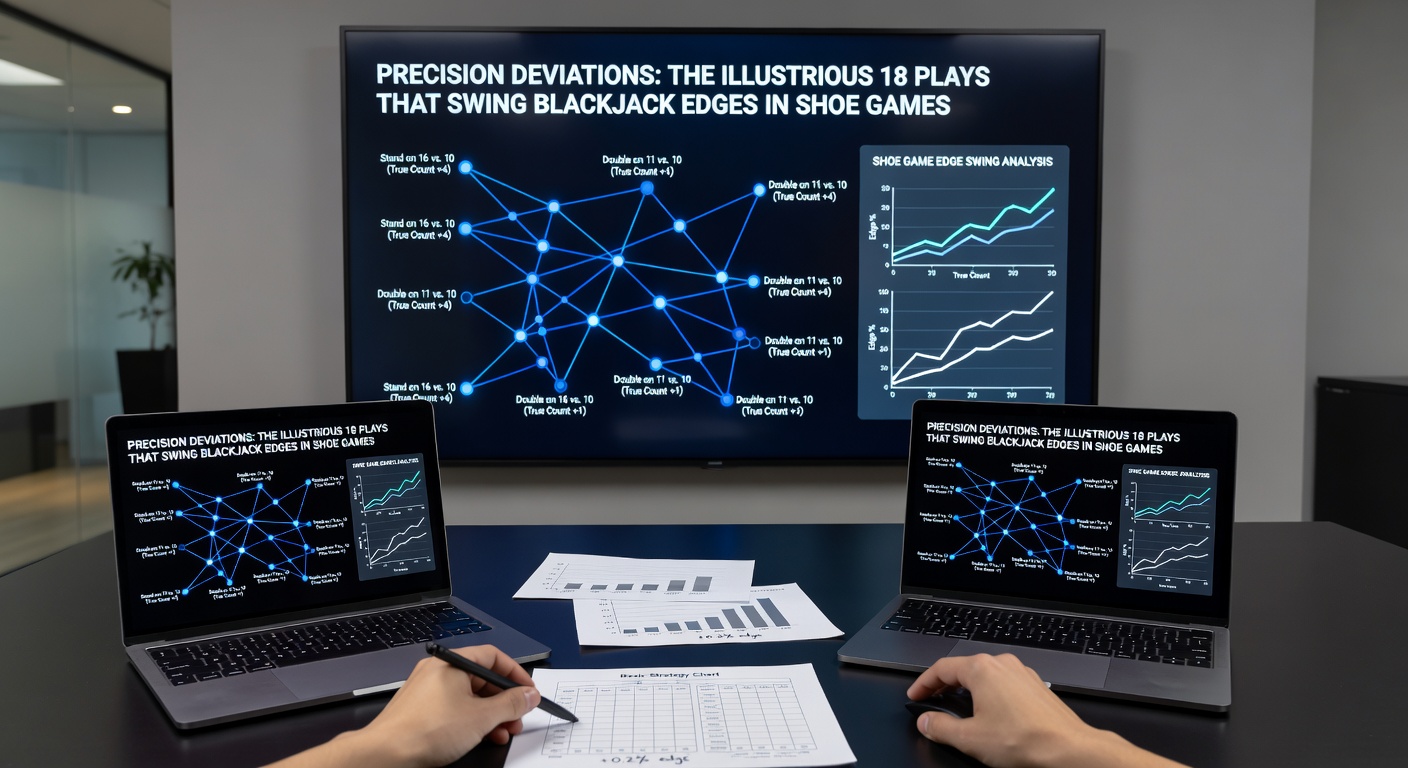 Close-up of blackjack strategy chart highlighting deviation indices for key hands in multi-deck games