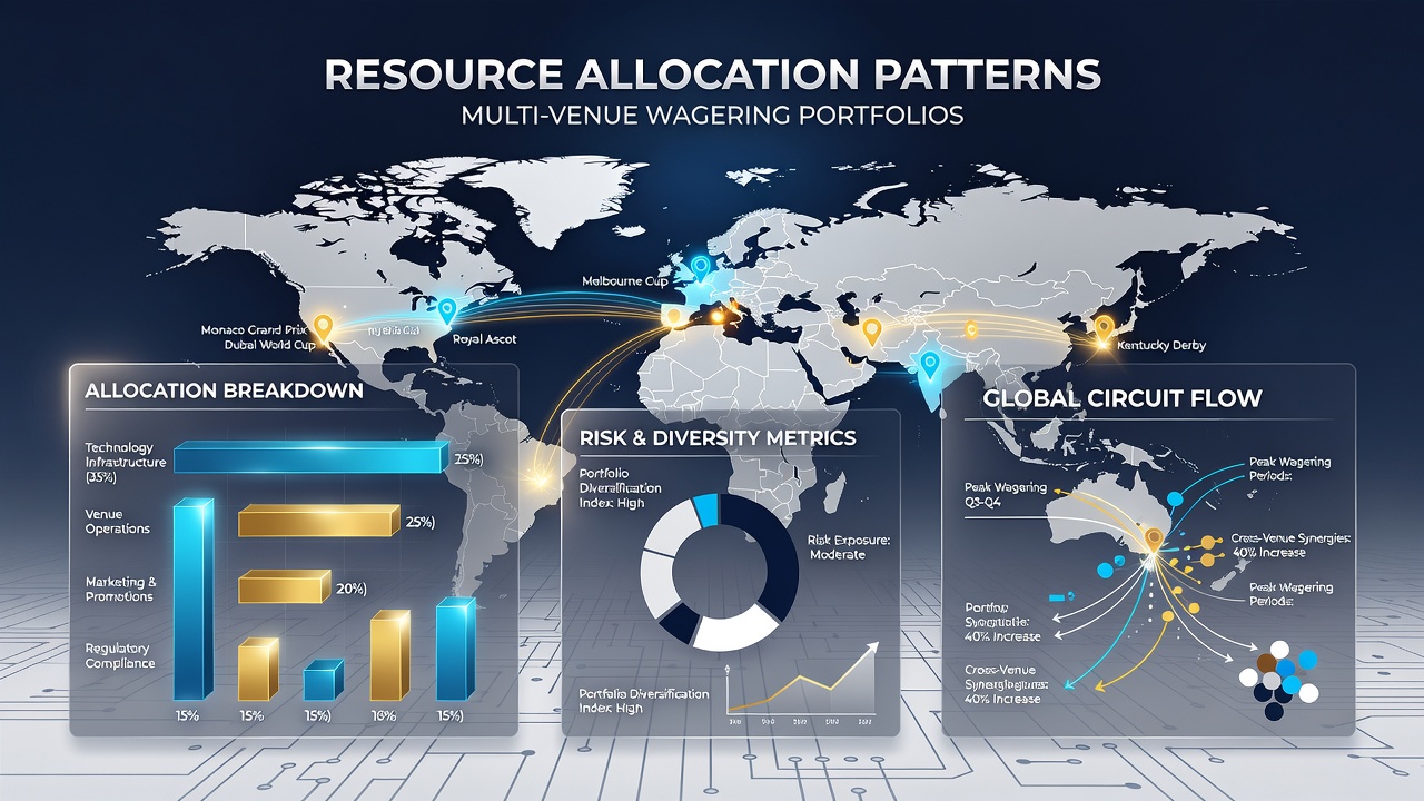 Detailed view of betting portfolio distribution across multiple international racetracks with allocation graphs
