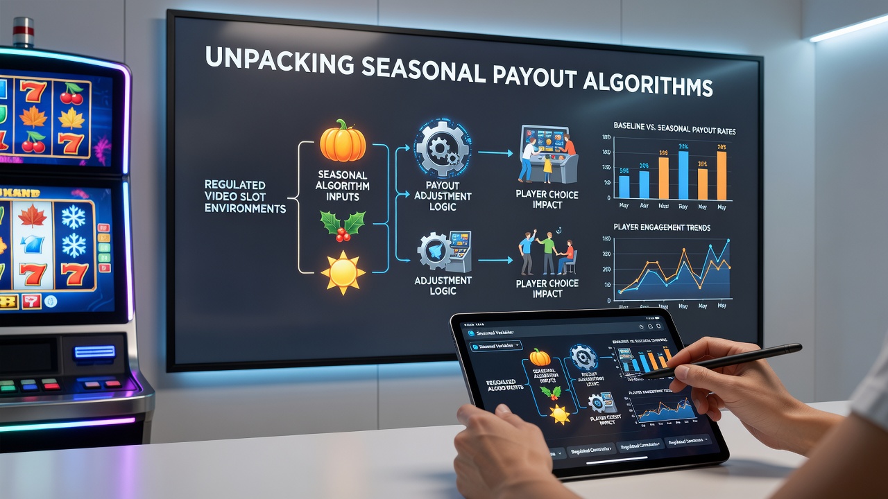 Overview of video slot interfaces displaying seasonal payout adjustments in regulated gaming environments
