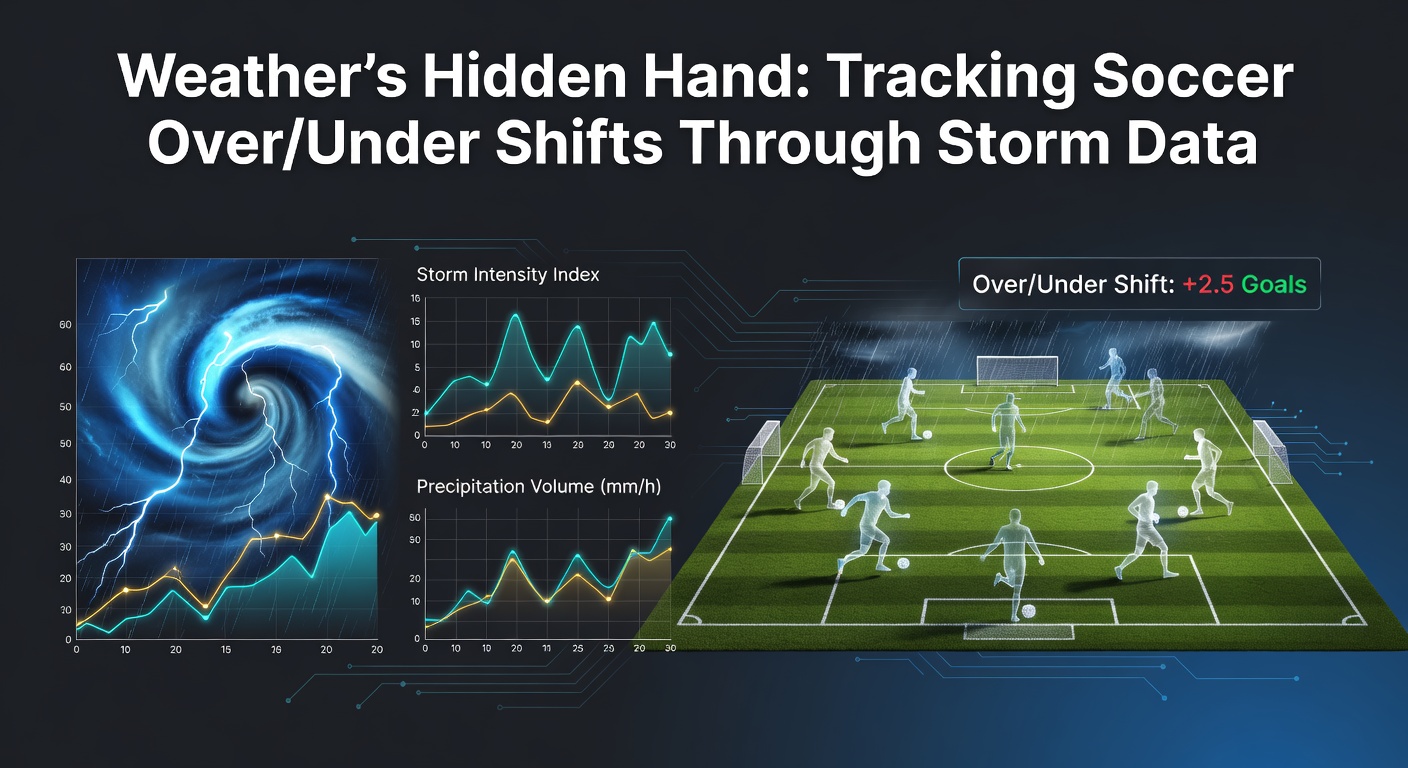 Satellite image of storm clouds over a soccer stadium during a match, highlighting weather's influence on play